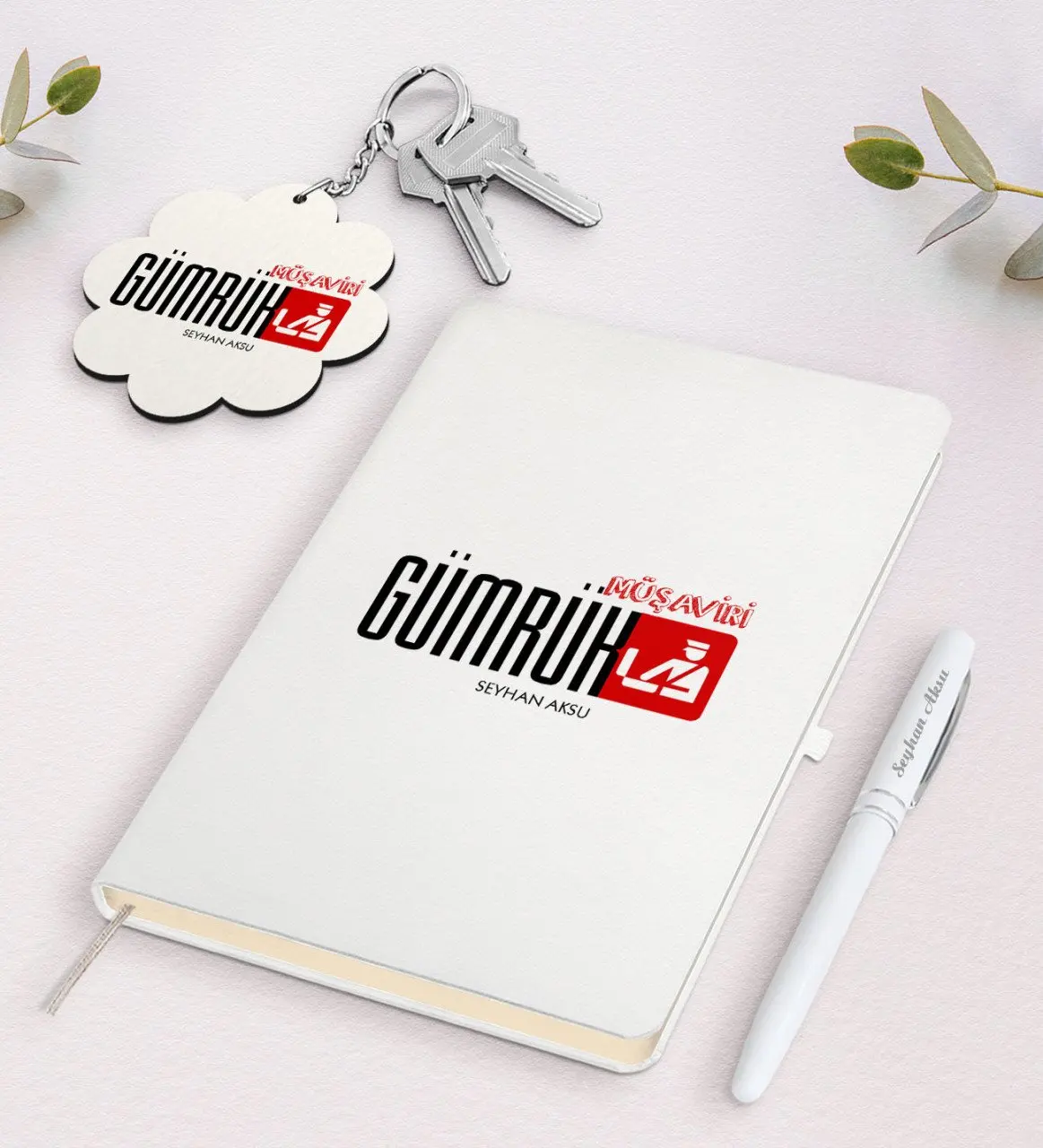 

Personalized Customs Advisers White Notebook Pen And Keychain Gift Set