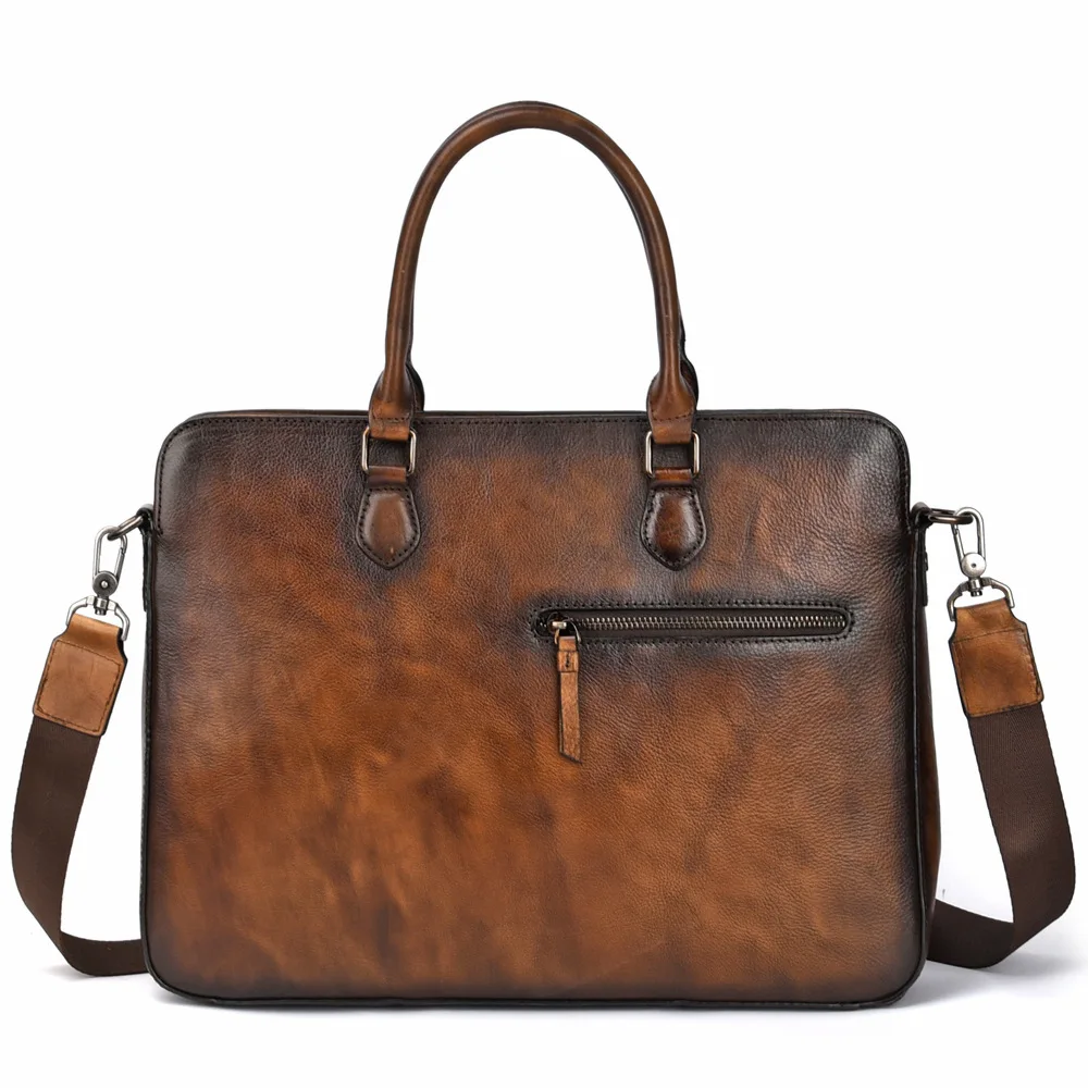 

European Washed old vegetable tanned cowhide Handbags Men's shoulder messenger bag leather large capacity Handle Bag