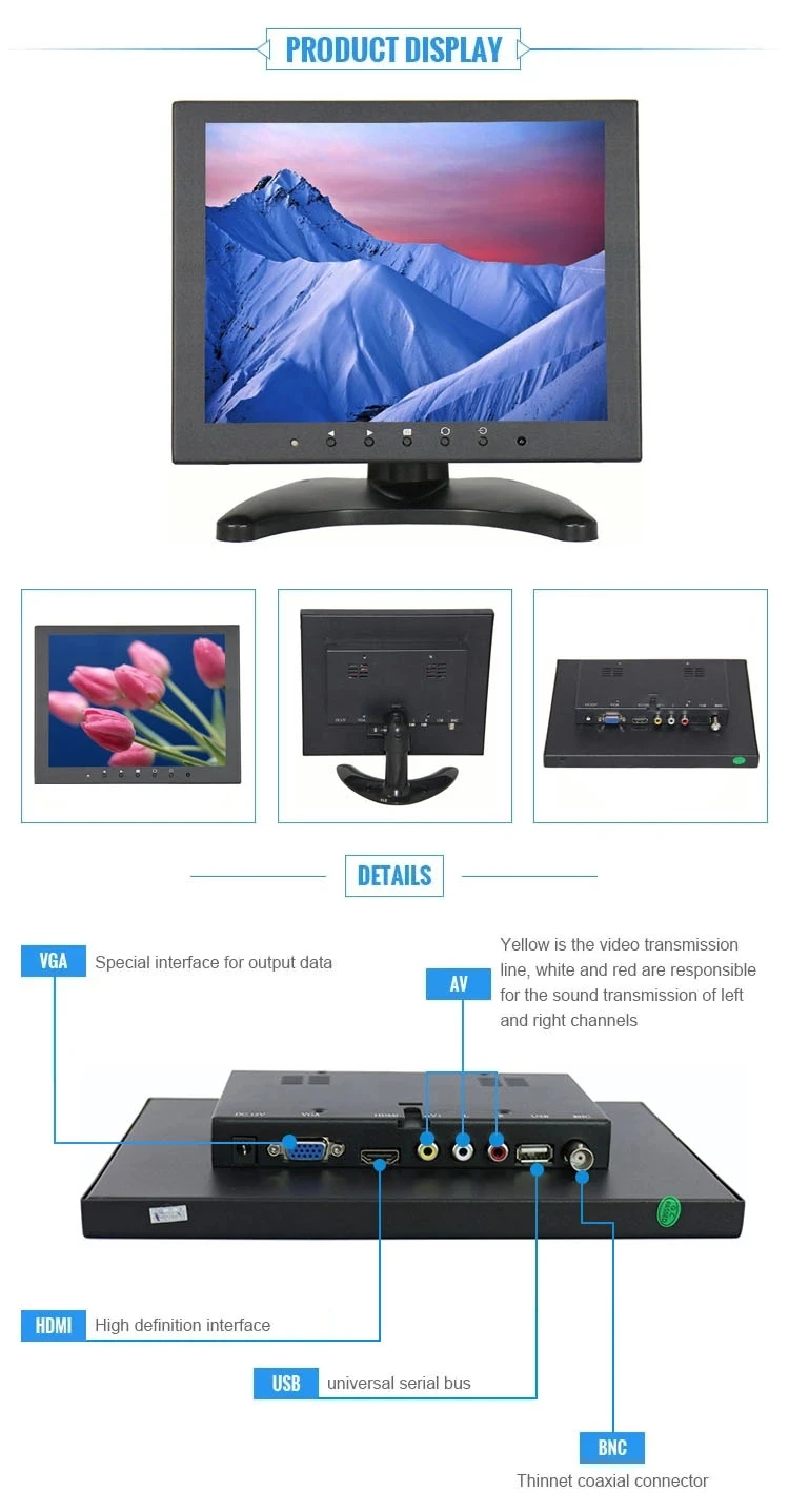 10 дюймов 4:3 экран монитор 1024*768 HD монитор с VGA HDMI USB BNC интерфейс с динамиками USB может воспроизводить видео