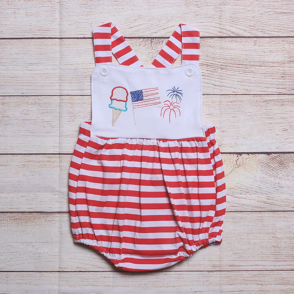 

Summer Clothes Boy USA Ice Cream Fireworks Flag Embroidery Pattern Toddler Sleeveless Fourth of July Independence Day Romper