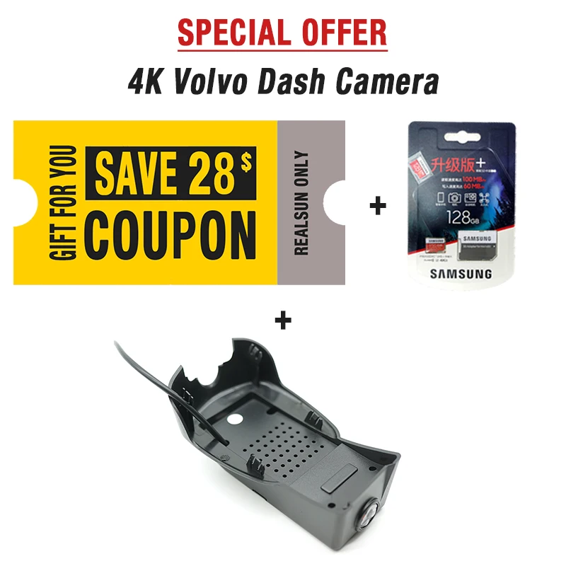 $129.60 Realsun 4K 2160P Car DVR Dual Core Novatek 96670 Wifi Dash Camera Video Recorder For Volvo V40 V60 V90 S60 S90 XC40 XC60 XC90