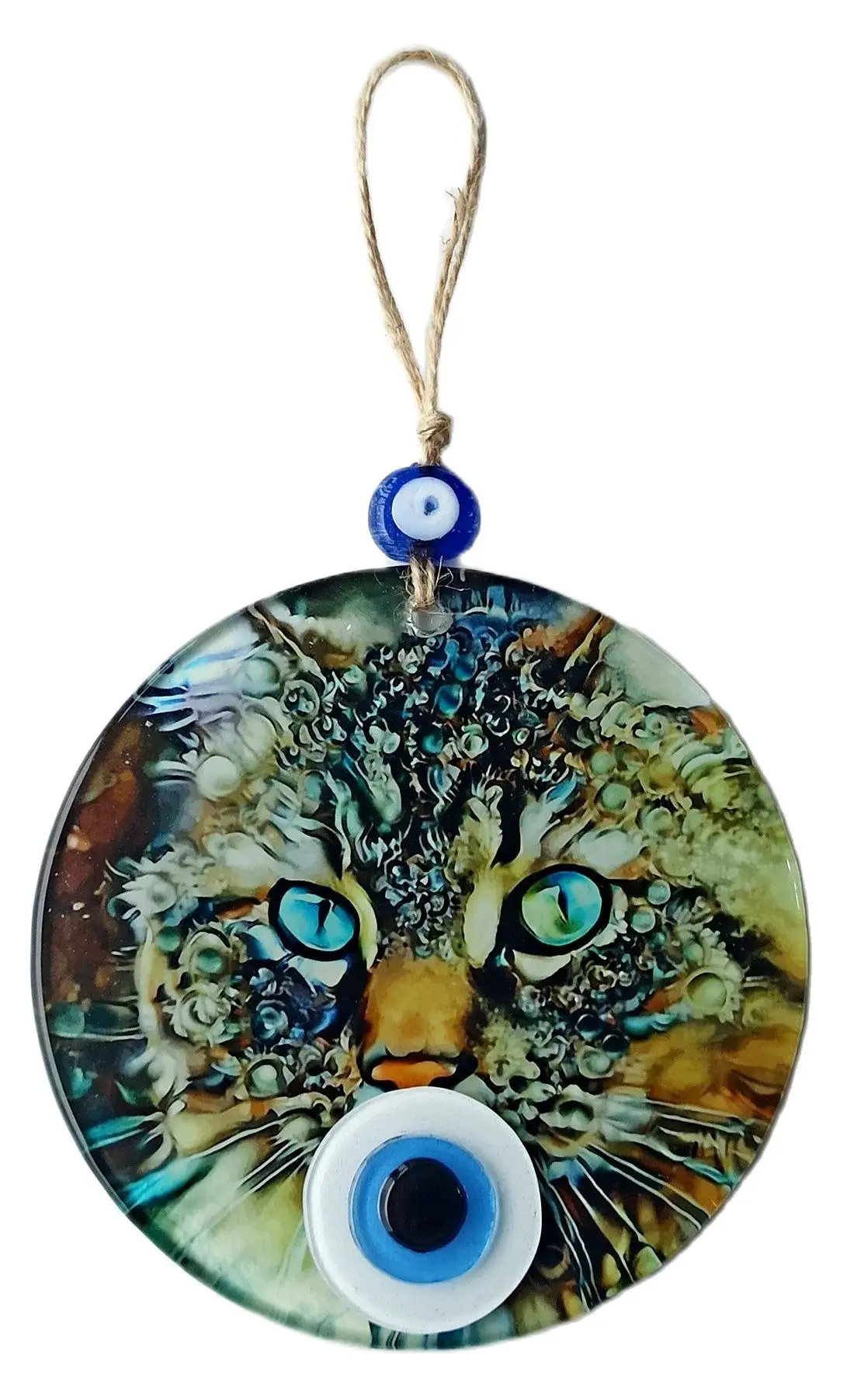 

Cat Shaped Evil Eye Beads Fusion Glass Wall Ornament