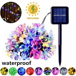 Светодиодная уличная гирлянда сакуры на солнечной батарее, водонепроницаемая лампа для газона, Рождественский и новогодний декоративный уличный светильник, 7 м, 50 светодиодов, IP65