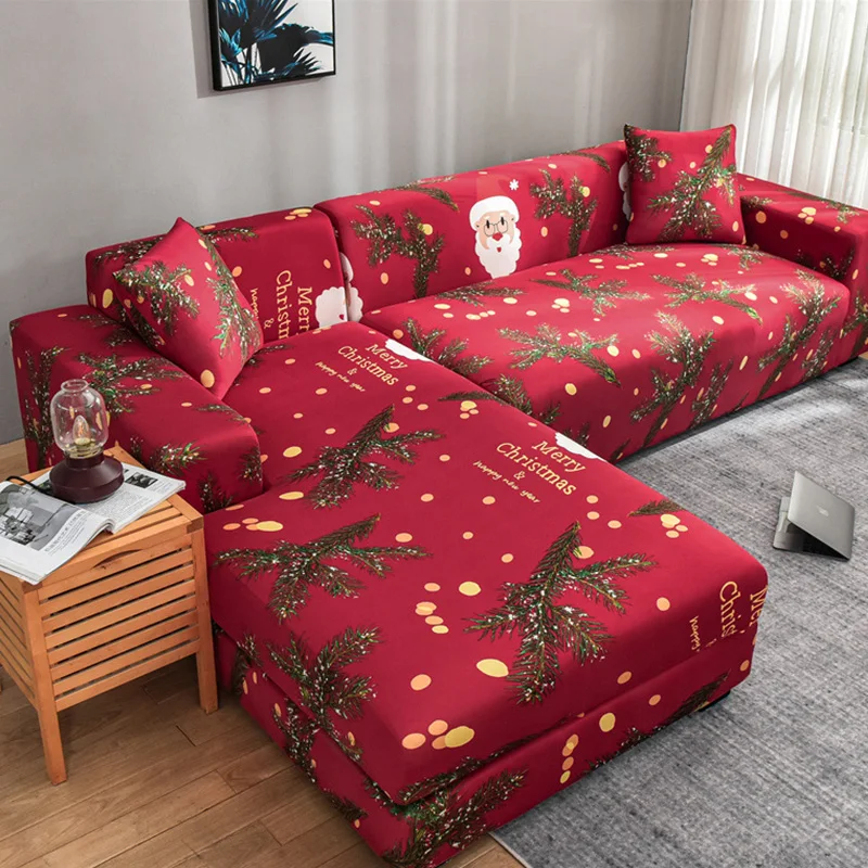 

Christmas Corner Sofa Cover For Living Room Christmas Decoration Santa Claus Slipcover L Shape Elastic Sofa Cover 1/2/3/4 seater