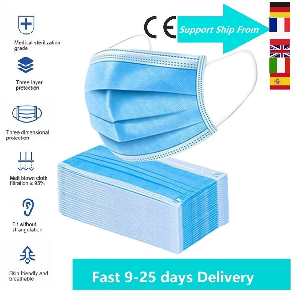 

10/50/100PCS Disposable Masks CE Certified Surgical Mask 3 Layers Non-Woven 95% Filter Medical Mouth Face Mask Adult mascarillas