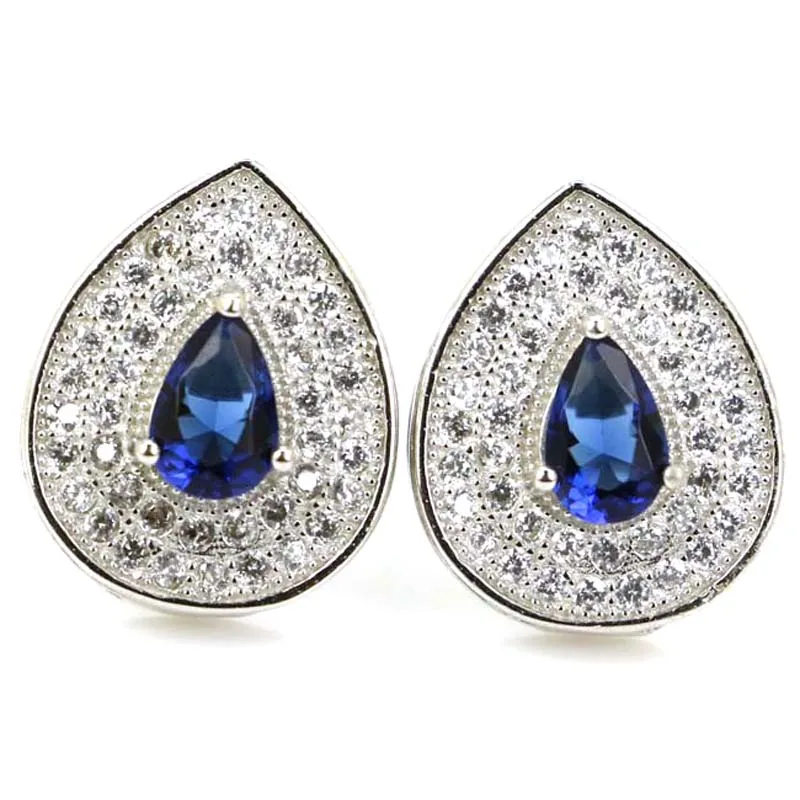15x12mm Jazaz 3.5g Real Red Ruby Created Paris Blue Topaz Tanzanite CZ Daily Wear 925 Solid Sterling Silver Stud Earrings | Украшения и