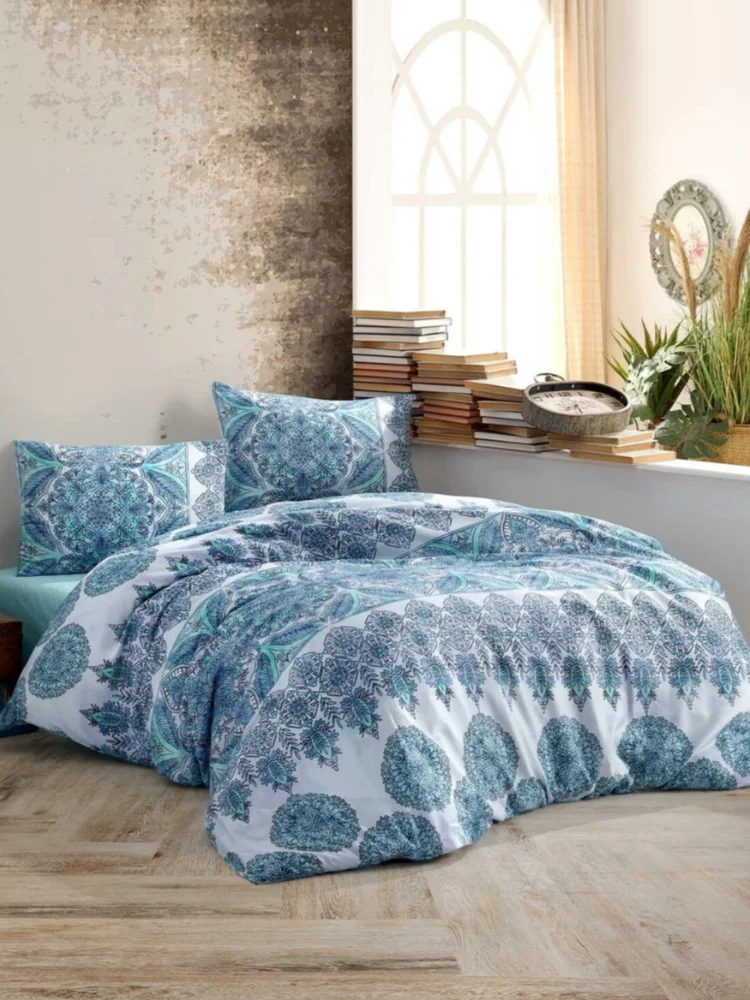 Elart 4 Pcs Duvet Cover Linens Set Sheet Pillow Cases %100 Cotton Blue Jacquard King Size 240*260cm Bedroom Home Textile 2021