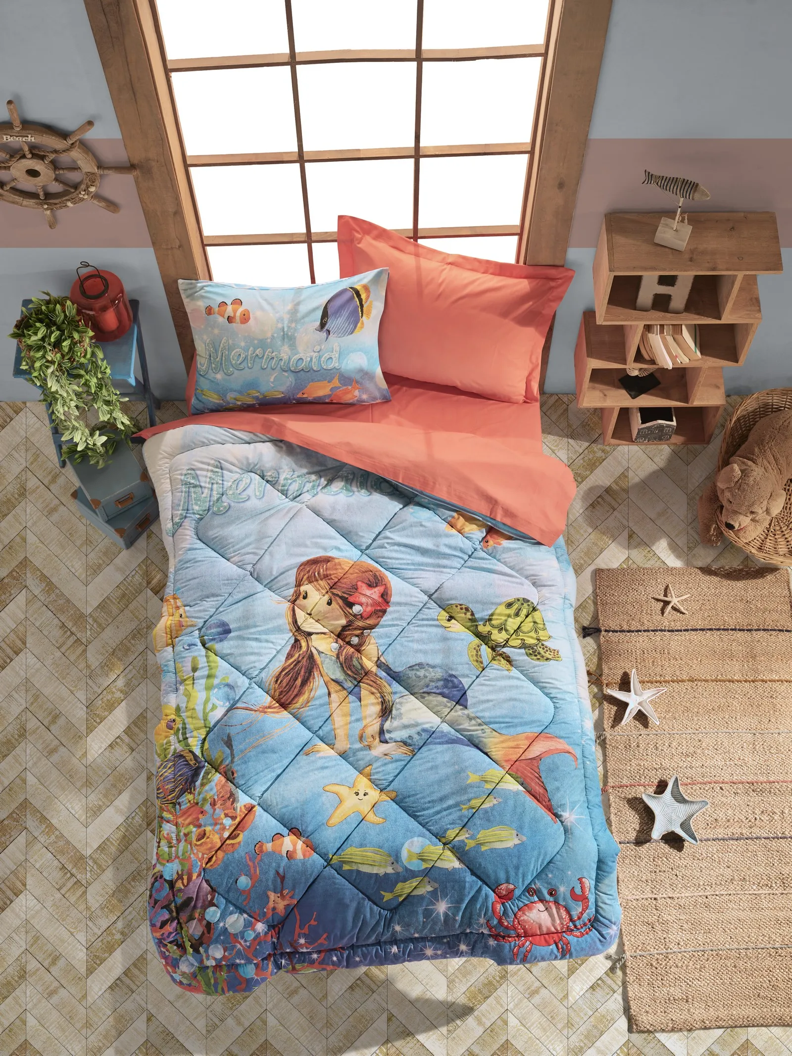 

Cotton Box Single Bedding, Bedding Set, Children's Room Decor, Quilt, Bed Sheets, Pillow Cases are manufactured in Turkey Mermai