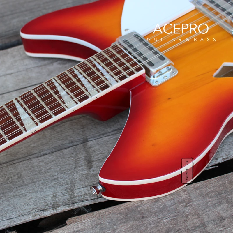 Электрическая гитара с полуполым корпусом 12 струн Струнный мост цвет Cherry Burst гриф