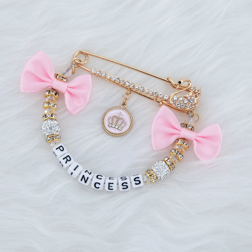 Миокар любое имя украшение Стразы бант розовая брикет держатель для соски и