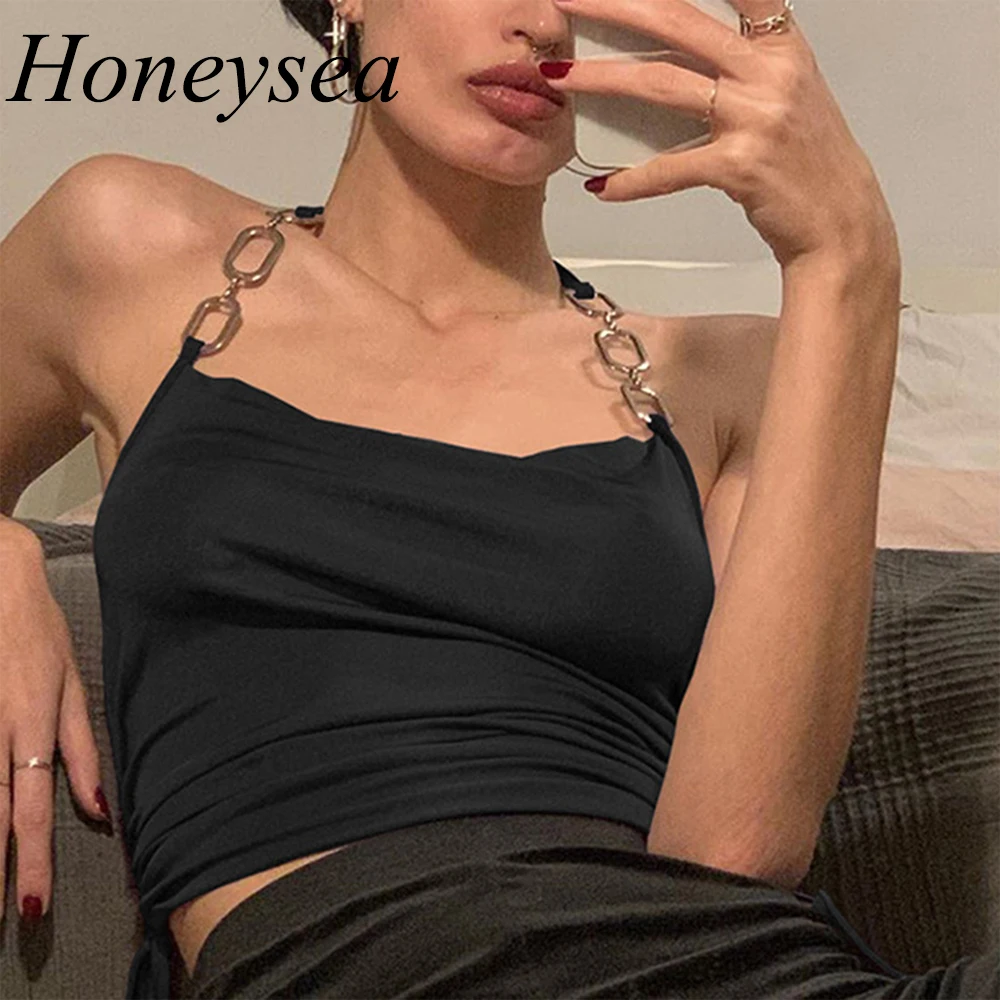 Unif E Girl Y2k кольцо цепочка Холтер металлические топы для Вечерние Вышивка Низкий