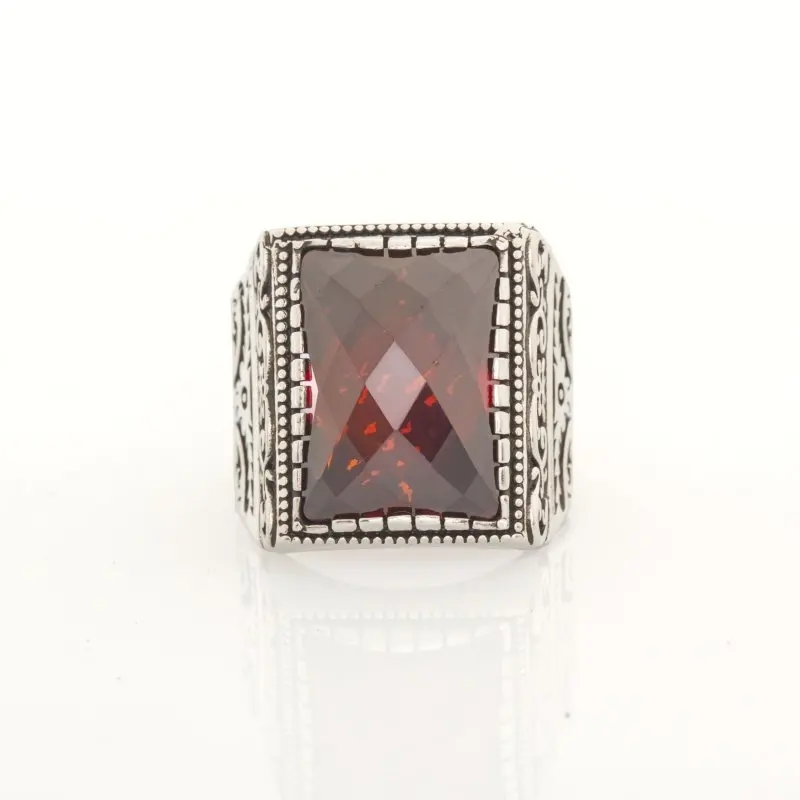 

925 Sterling Red Zircon Stone Silver Ring Fashion Turkish Premium Quality Handmade Jawelery