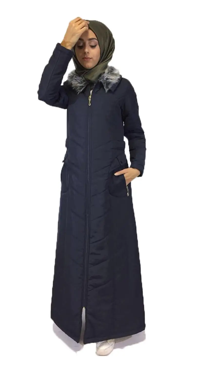 

Quilted Topcoat Lined with Fiber and Zipper Openable Winter Turkish Coat Fur Collar Long Parka from Turkey Sport Stile Pocket
