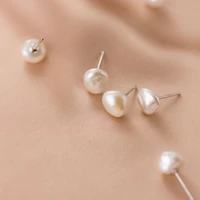 a00098 jazaz 925 sterling silver natural baroque geometric irregular pearl stud earrings for women girl office jewelry