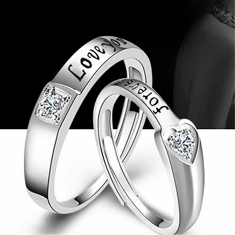 

2 Pcs Lover Romantic Couple Rings Forever Love Zircon Star Heart Puzzle Rings For Women Men Wedding Engagement Jewelry Gifts