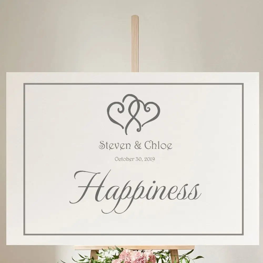 

Happiness In Frame With Customizable Groom And Bride Name Wall Sticker Decal Wedding Sticker Home Bedroom Wall Art Decor A00675