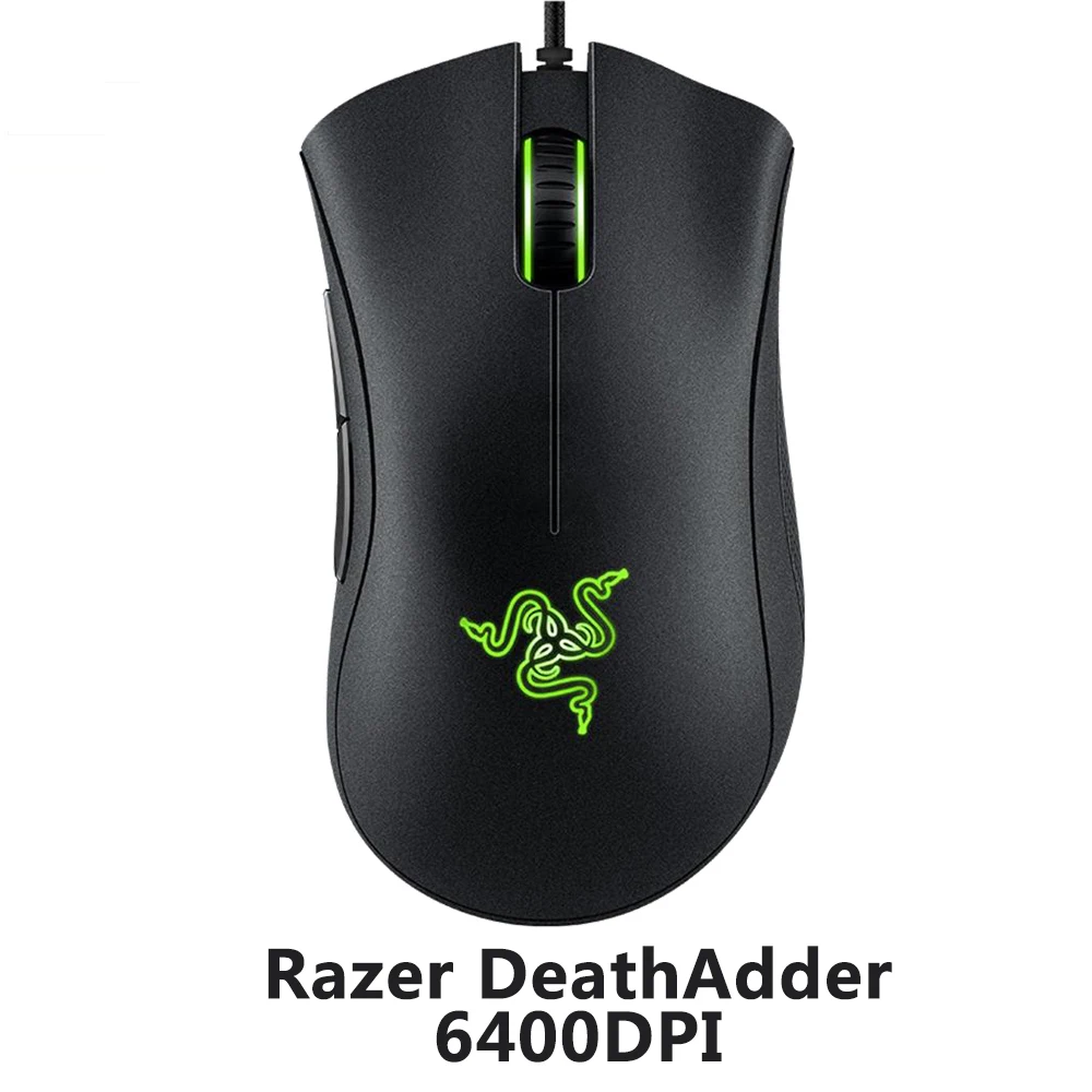 Black 6400DPI Razer DeathAdder Essential Проводная игровая мышь Мыши компьютерные 6400 точек на дюйм оптический сенсор 5 пуговицы Зеленый Подсветка для ноутбука компьютер PC Gamer - Цвет: Black 6400DPI