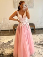 a line sexy backless long pink prom dress with appliques sleeveless evening dress sexy evening dress vestidos de noche 2022 new