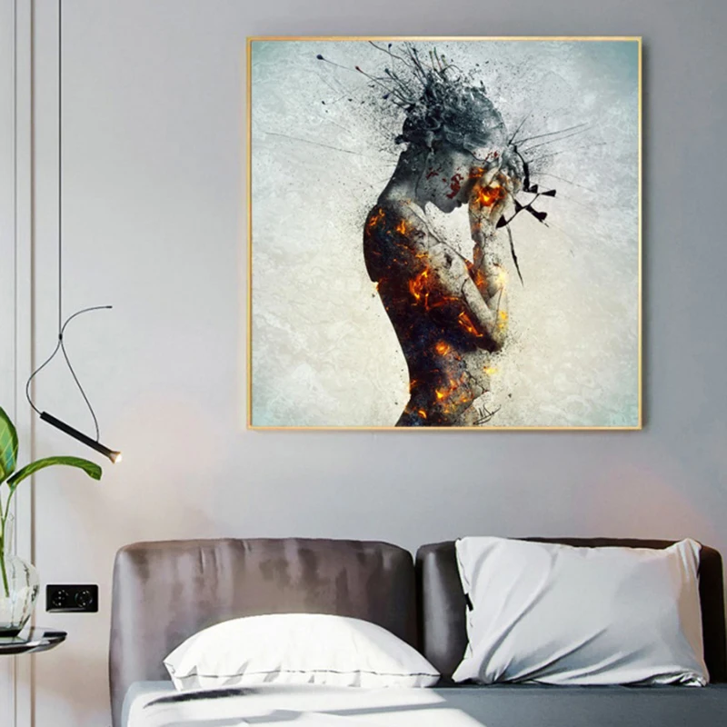 

Abstract Flame Woman Wall Art Poster Canvas Decorative Painting Modern Figure Print Picture Bedroom Living Room Home Decor
