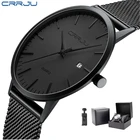 CRRJU модные мужские часы, ультратонкие кварцевые часы, мужские повседневные тонкие сетчатые стальные водонепроницаемые спортивные часы, черные мужские часы