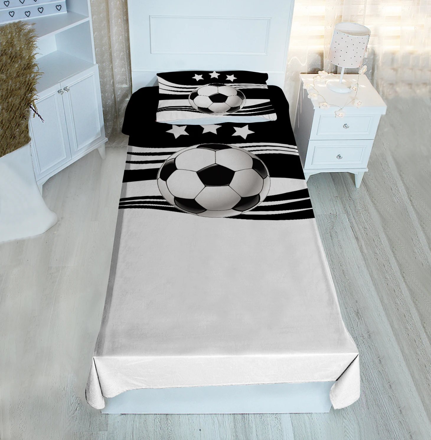 

White single bed cover black white ball star patterned velvet fabric Free Shipping quality product kids room decoration