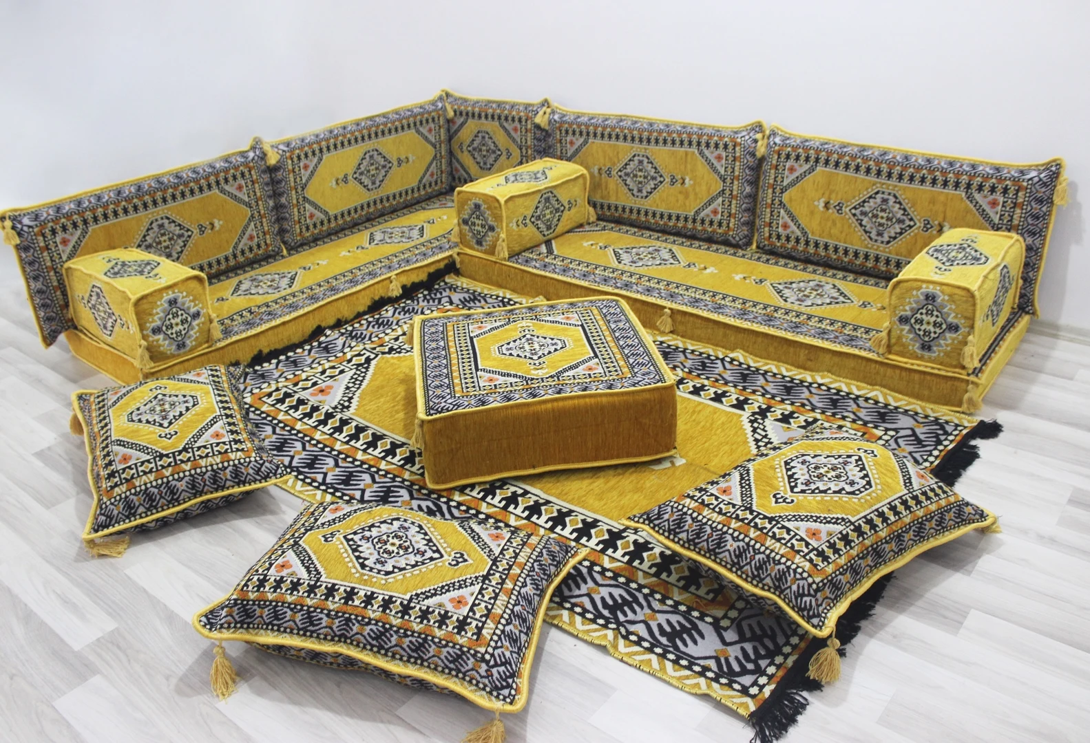 

Premium L Shaped Arabic Sofa Set, Floor Cushions, Bohemian Couch Set, Ethnic Pillow Set, Turkish Jalsa, Bench Cushions, Sofa Bed