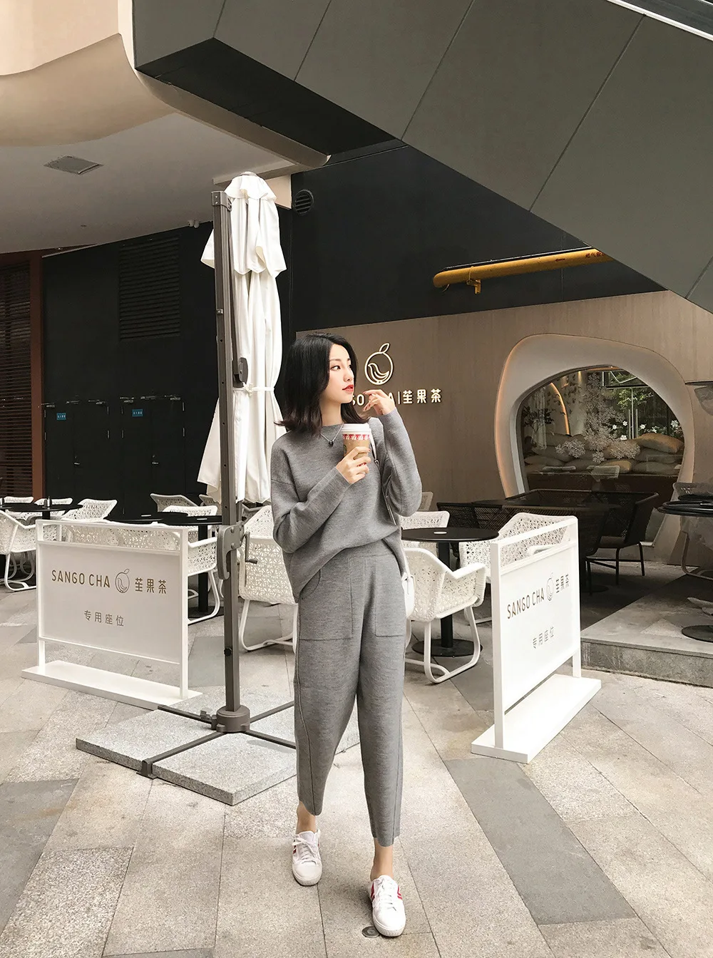 Obrix Женский комплект из двух вещей свободный однотонный пуловер с длинными