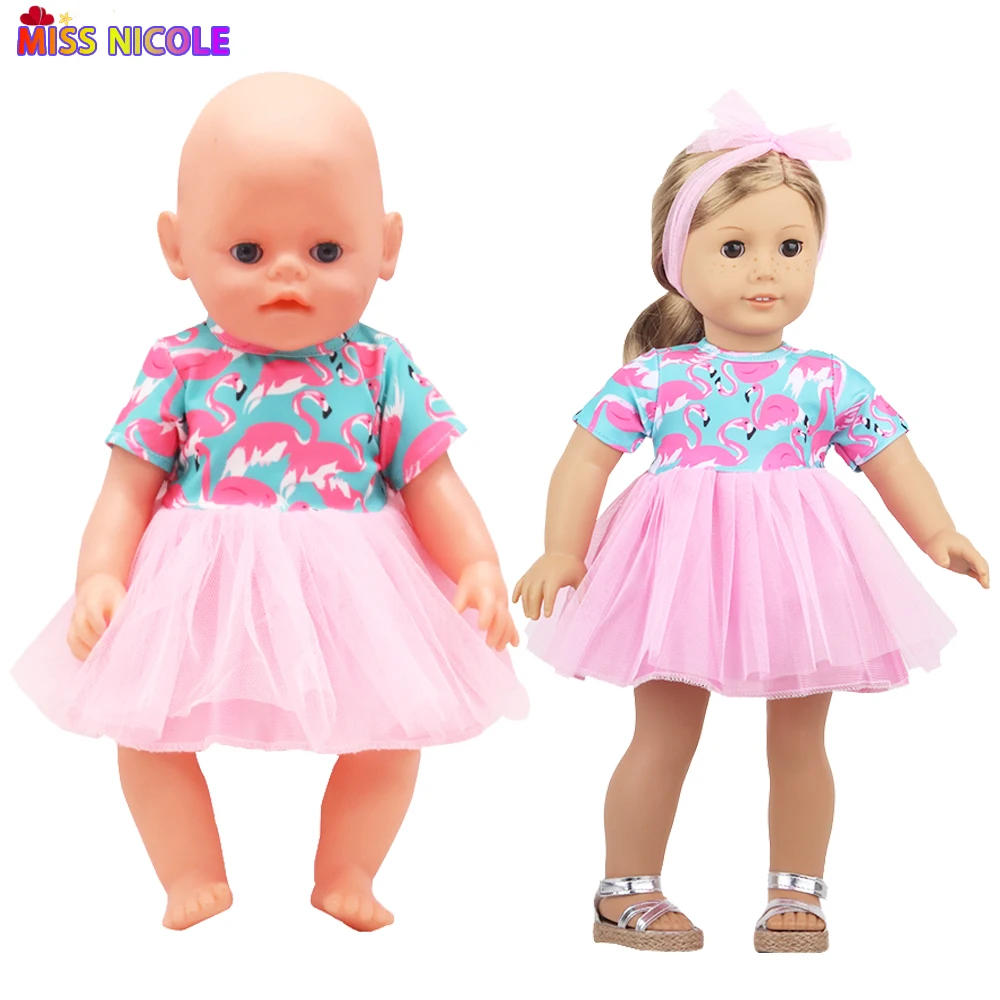 Girl Summer Doll Dress Matched Pink Veil Set Clothes Lace Trimmed For 18'' American Dolls Silver Smooth Sandal For 43 New Reborn