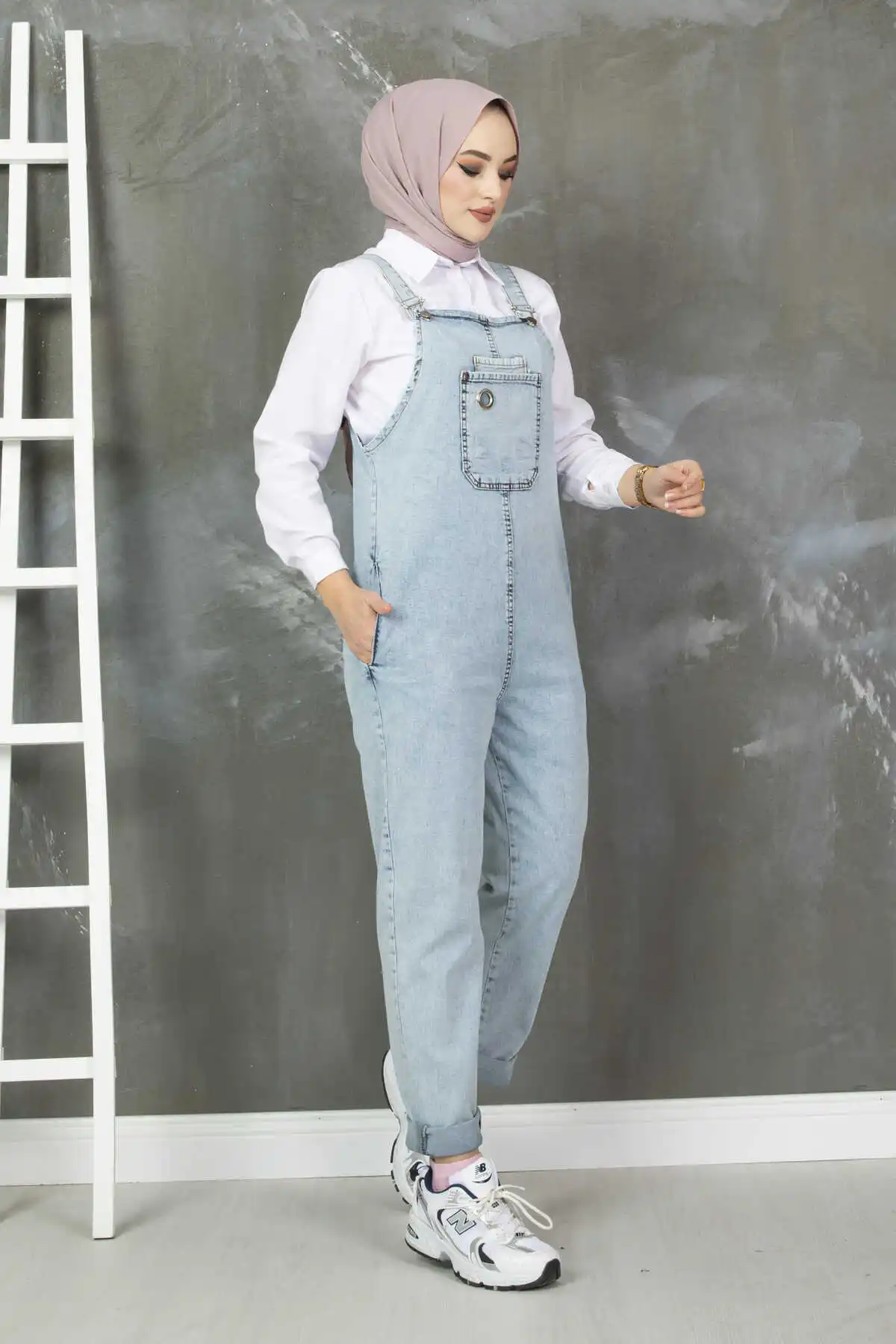 Женский джинсовый хиджаб с карманами спереди модный мусульманский из двух