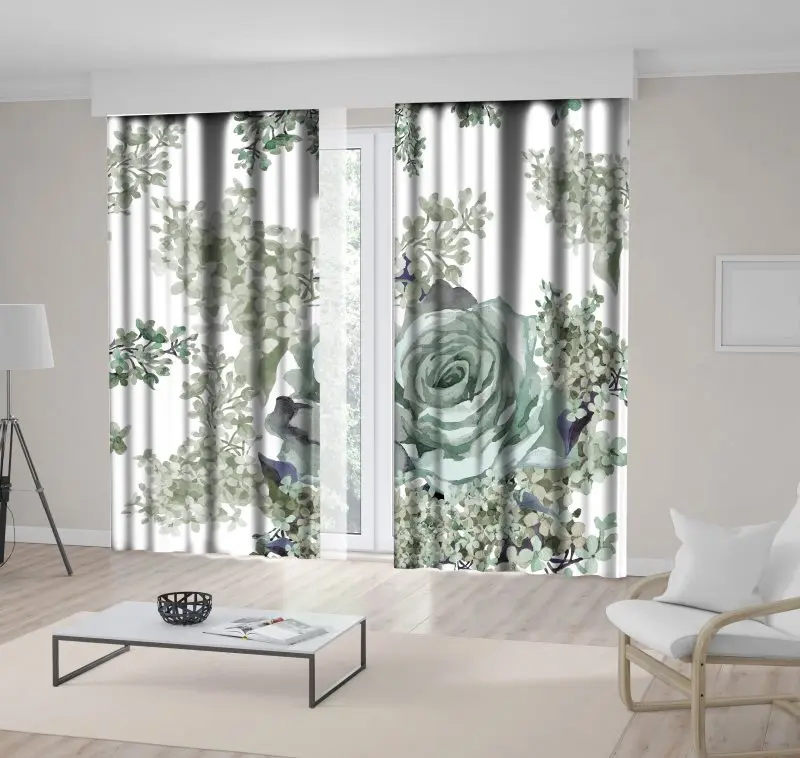 

Curtain Rose and Lilac Flowers Spring Summer Blooms Watercolor Floral Soft Colored Artwork Green Purple