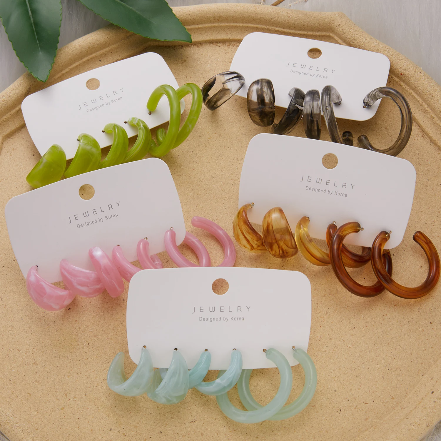 

3 Pairs/Set Acrylic Earring for Women Sweet Candy Color Resin Hoop Earrings Set Trendy American and European Summer Jewelry