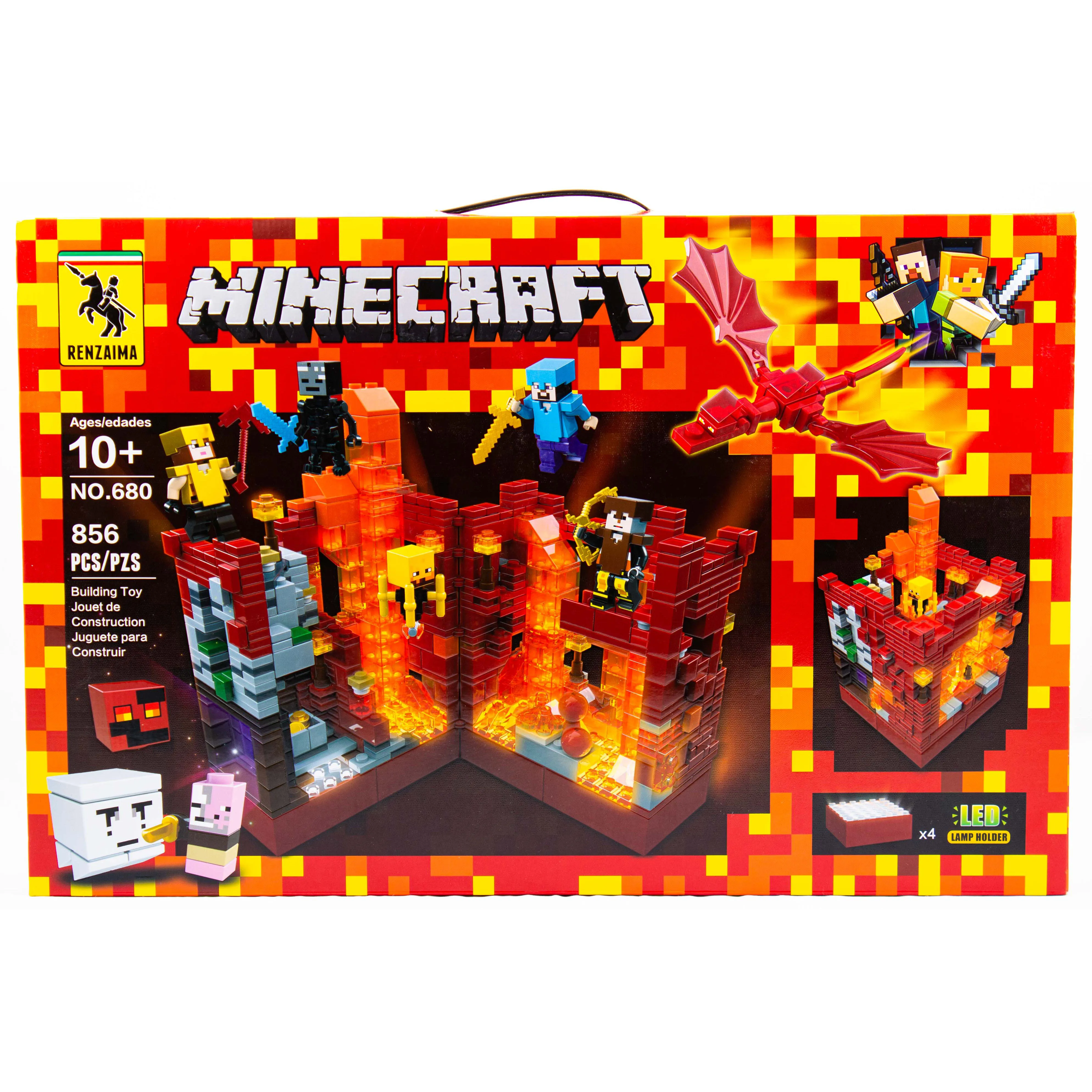 Конструктор Renzaima Minecrafts 680 Подземная крепость светящийся для мальчиков майнкрафт