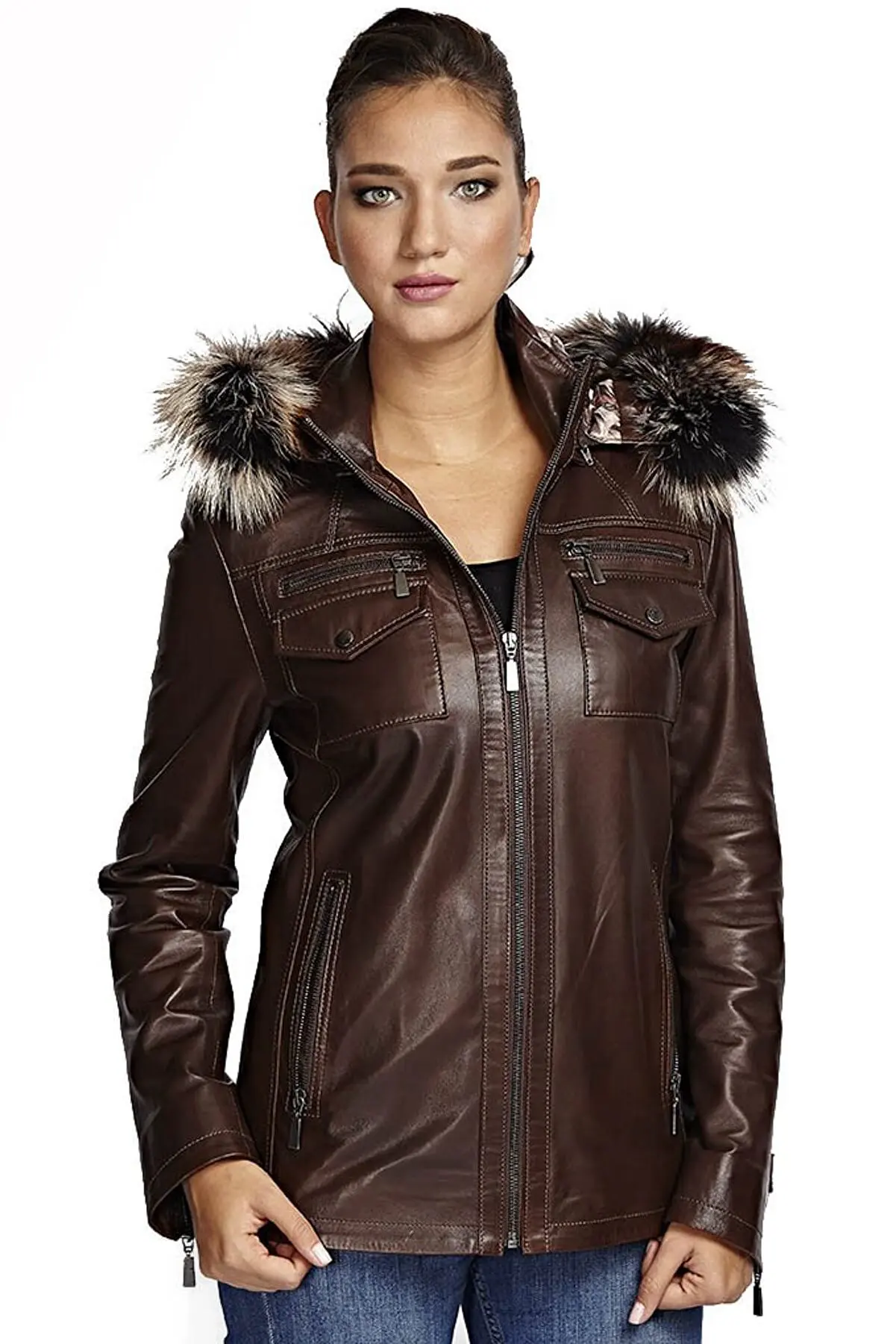 Women Leather Jacket Genuine Sheepskin Design Coat Waterproof New Year Fashion Leather Products From Turkey Hooded Parka