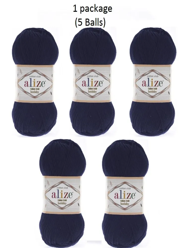Нить 1 упаковка (5 шариков) хлопковая Золотая синяя амигуруми (165 МТ/50 г) набор