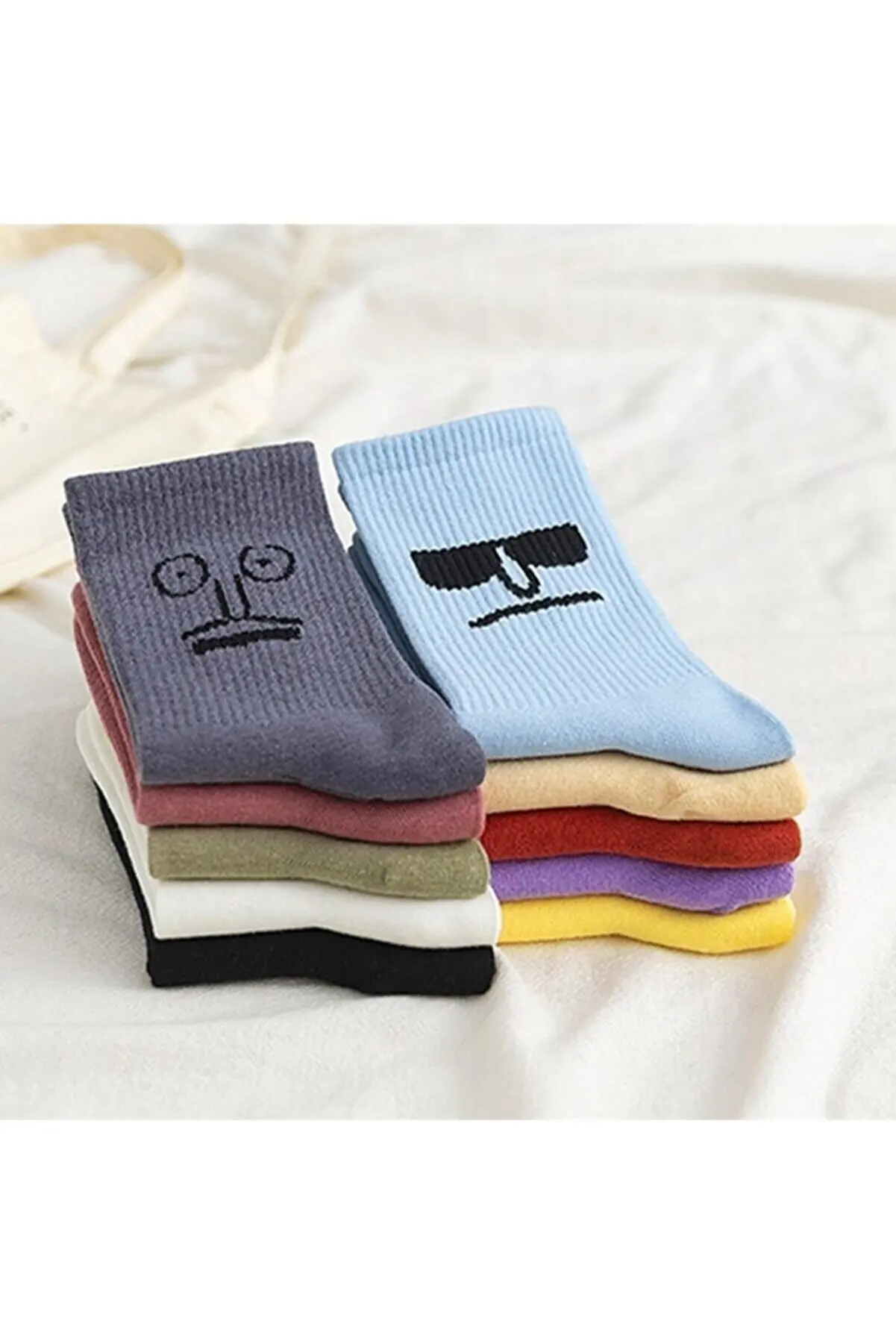 Unisex Colored Face Patterned Tennis Socks 10 Pcs