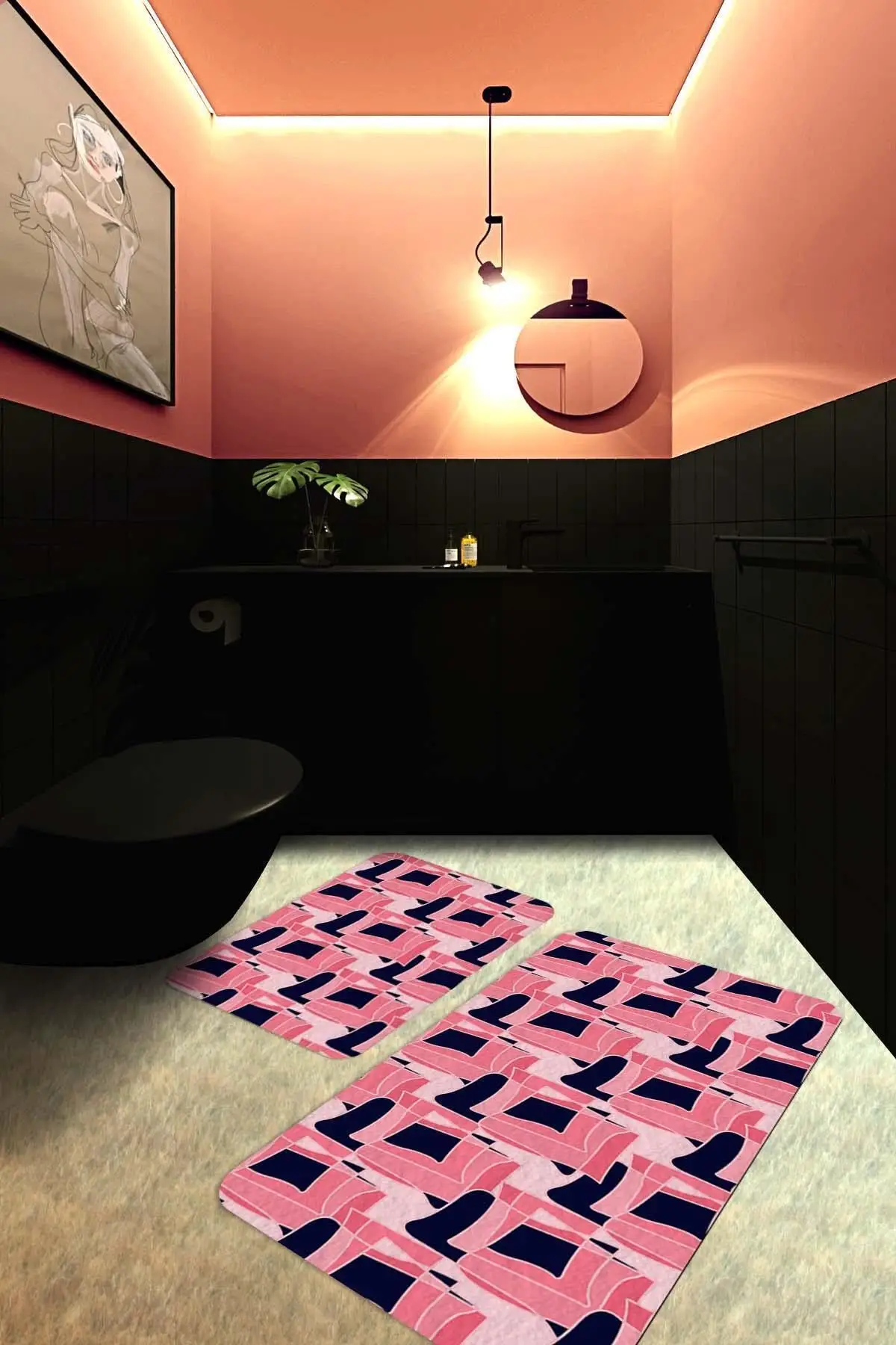

Pink Bathroom Rugs-Rugs Bathtub Mat- Shower Room Mat -Toilet Bath Mat- 2 pcs