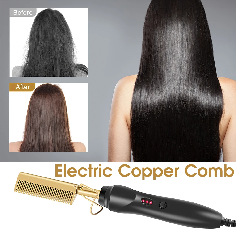 

2 in 1 Hot Comb Straightener Electric Hair Straightener Hair Curler Wet Dry Use Hair Flat Irons Hot Heating Comb For Hair