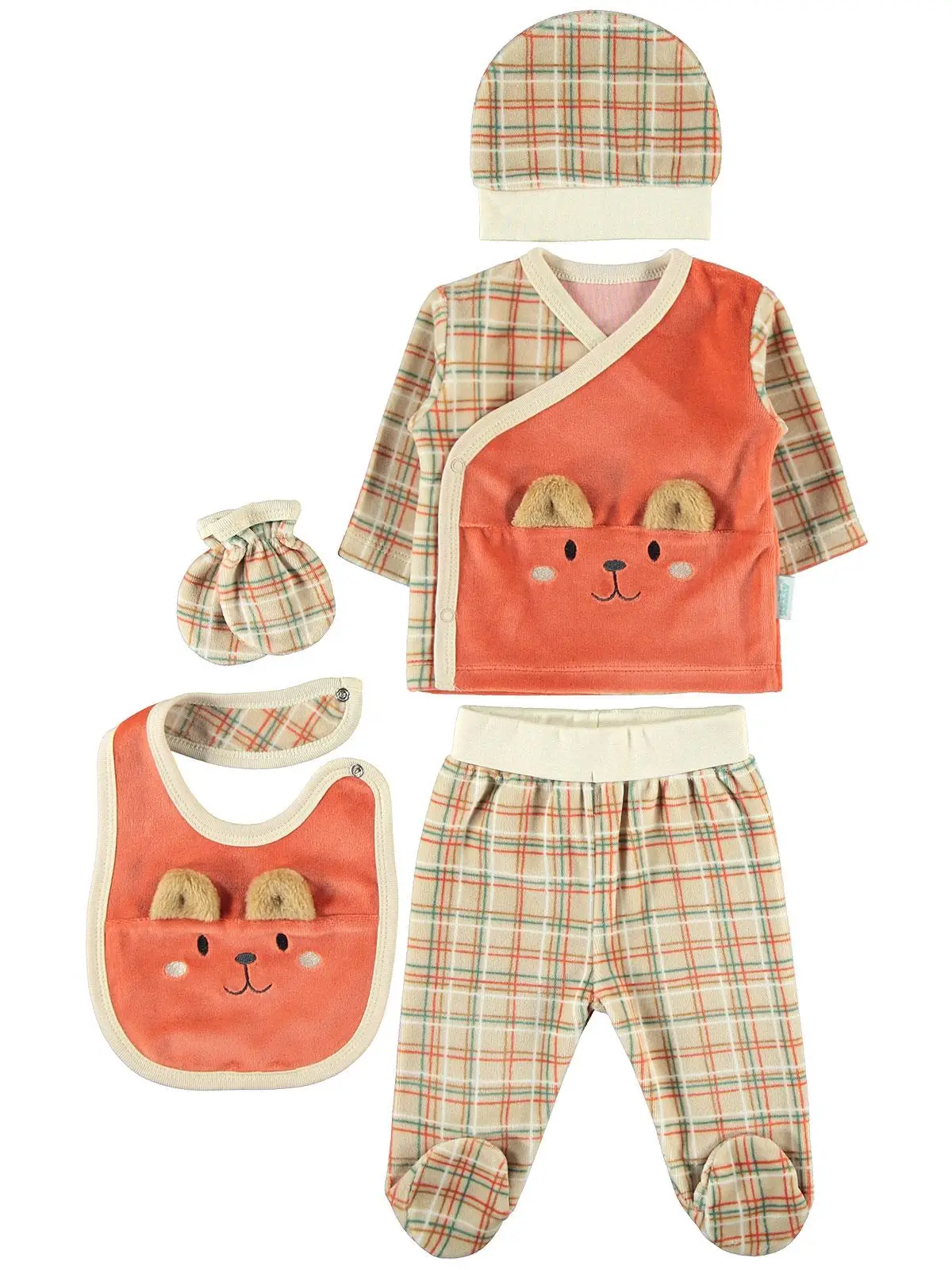 

Kujju Baby Boy 5 Pcs Bodysuit Set Newborn Orange Color 80% Cotton 20% Polyester Long Sleeve
