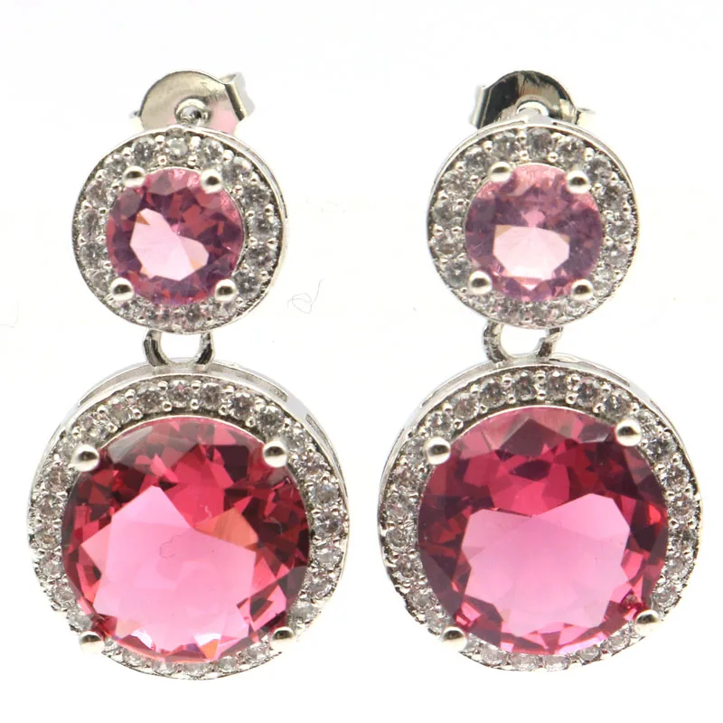 24x14 мм SheCrown Юбилей для дам Серебряные серьги создан розовый турмалин яркие