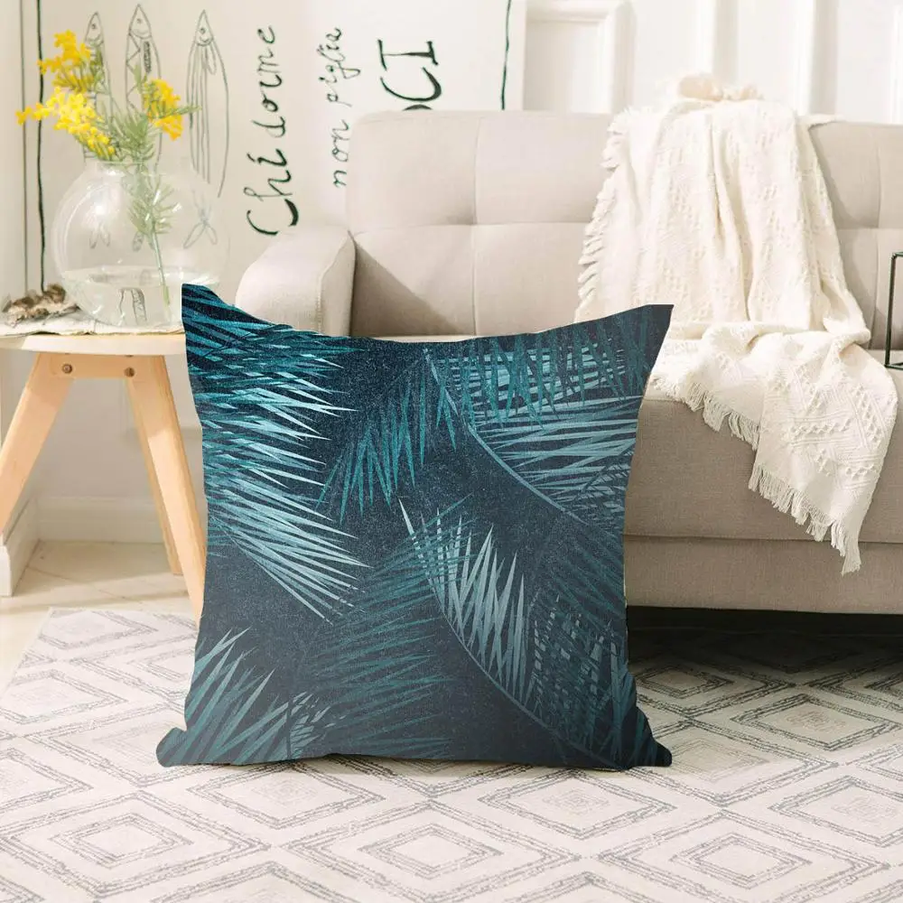 

Else Green White Tropicl Leaves Floral Scandinavian 3d Print Sofa large pillow case Floor cushion covers Hidden Zipper 70x70cm