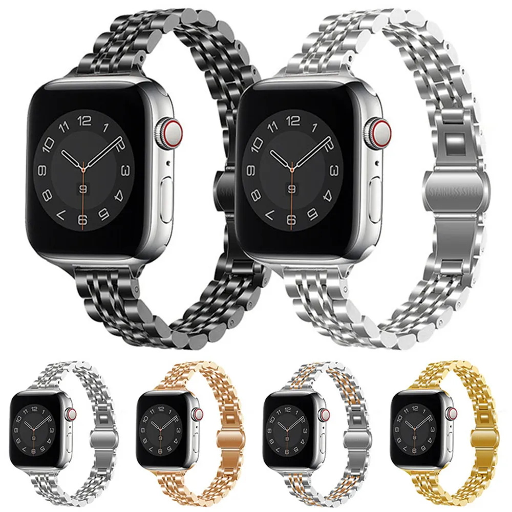 

Womens Strap for Apple Watch 8 7 6 se Band 40mm 44mm 41mm 45mm Stainless Steel Slim Bracelet for iWatch Series 5 38mm 42mm bands