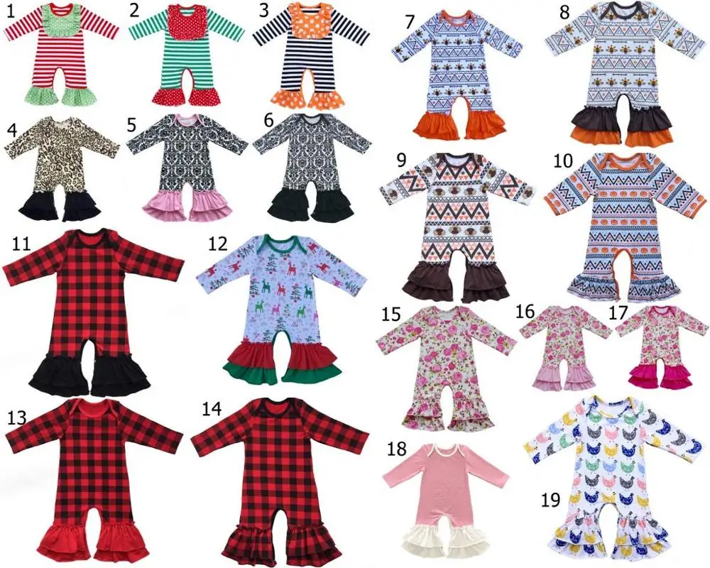 Оптовая цена хлопковый комбинезон с оборками Рождественский детский наряд для