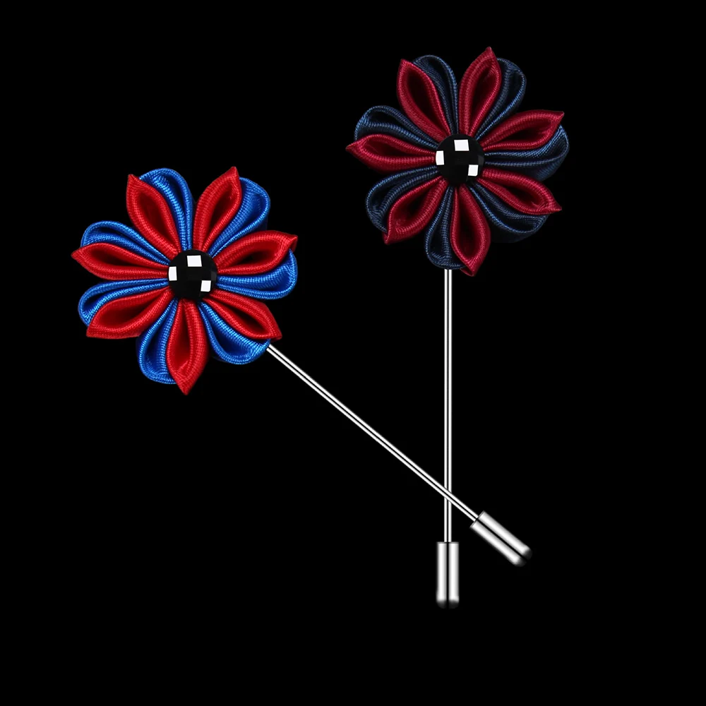 Two Tone Flower Lapel Pin Handmade Fabric Boutonniere Stick Brooch Pins for Men Suit Wedding Groom Tuxedo Corsage Accessories | Украшения и