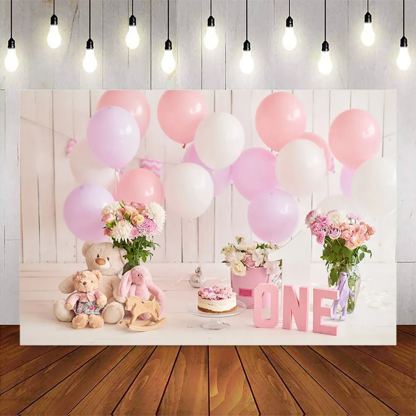 

1st birthday photography backdrop pink balloons newborn baby kid portrait photo background studio Supplies Decor Photocall
