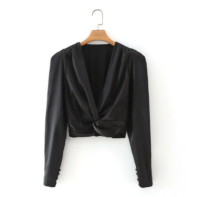 Блузка Женская атласная с V-образным вырезом и длинным рукавом 2021 | одежда