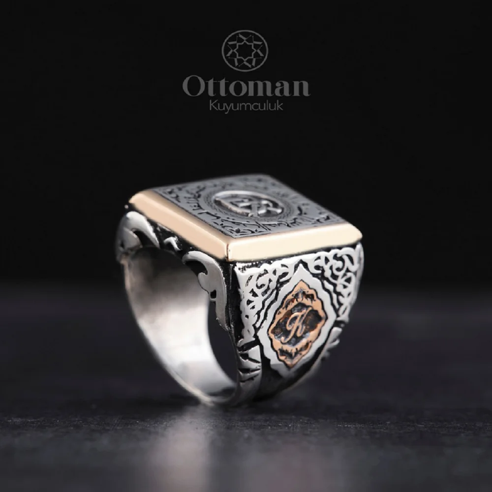 Square Inscription Silver Ring Square Name Engraving Ring Inscription Men's Silver Ring Gift for Men Ottoman Jewelry Male Bands
