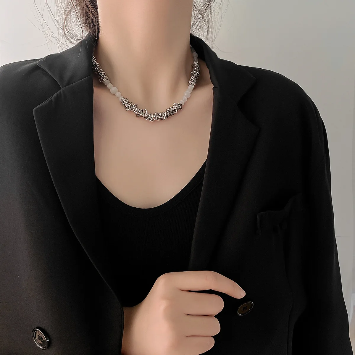 

Opal Stone Chain Necklace For Women Men Stainless Steel Cuban Link Collar Choker Necklaces Party Goth Aesthetic Jewelry Gift