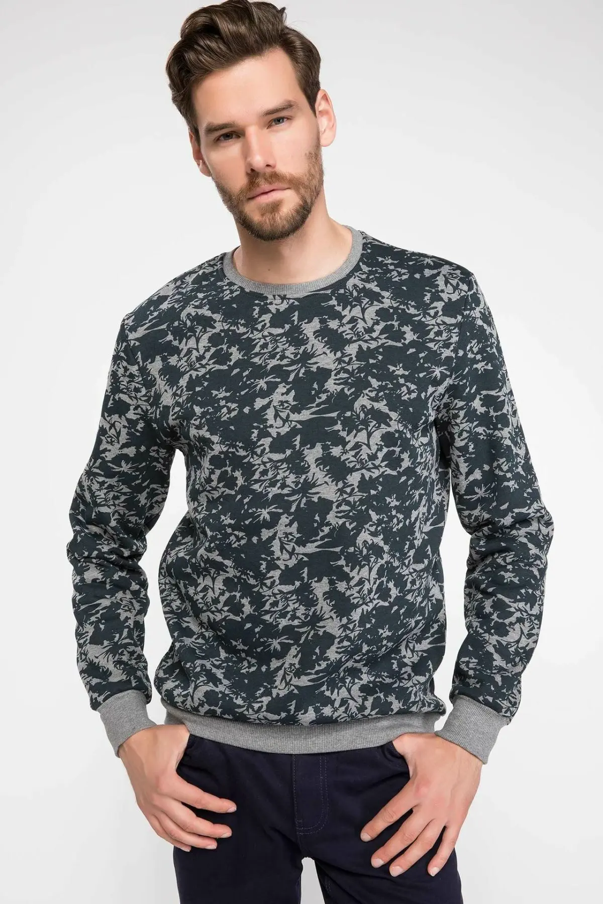 DeFacto мужские пуловеры с круглым вырезом повседневные принтом свободные длинными