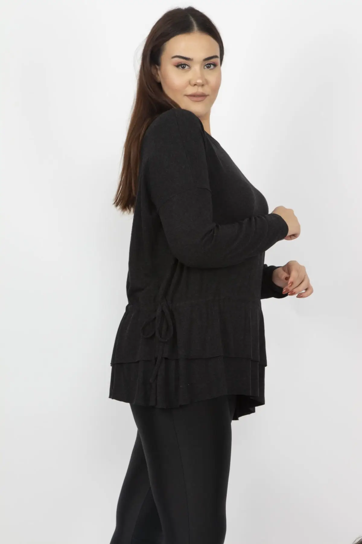 Sans Textile женская черная маховик детальная шерстяная вискозная блузка 65N13810 |