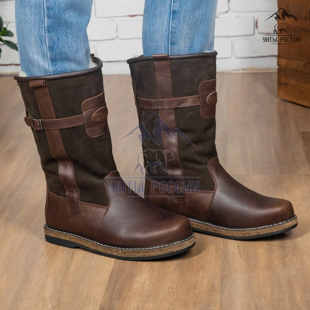 Сапоги мужские зимние из натуральной кожи и овчины высокие монголки монгольские